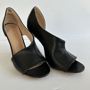 Tinstree Womens Dress Shoes US9 Leather Stiletto Heels Black Open Toe Party Glam